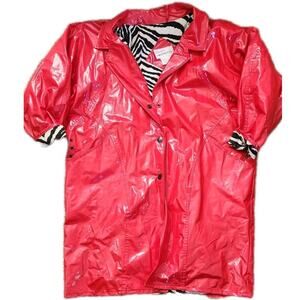 Vtg 80s Kenn Sporn For Wippette Red Zebra Lining Vinyl Cotton Jacket Small Club